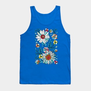 White Teal Yellow Orange Red Daisy Flowers Tank Top